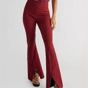Free People Real Deal High Rise Slit Flare Pants Burgundy 70s Hippie Disco Boho